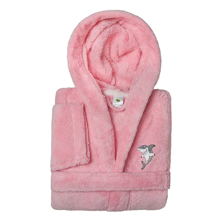 Linum Home Textiles Plush Shark Kids Bathrobe Unisex Long Sleeve Long Length Bathrobe