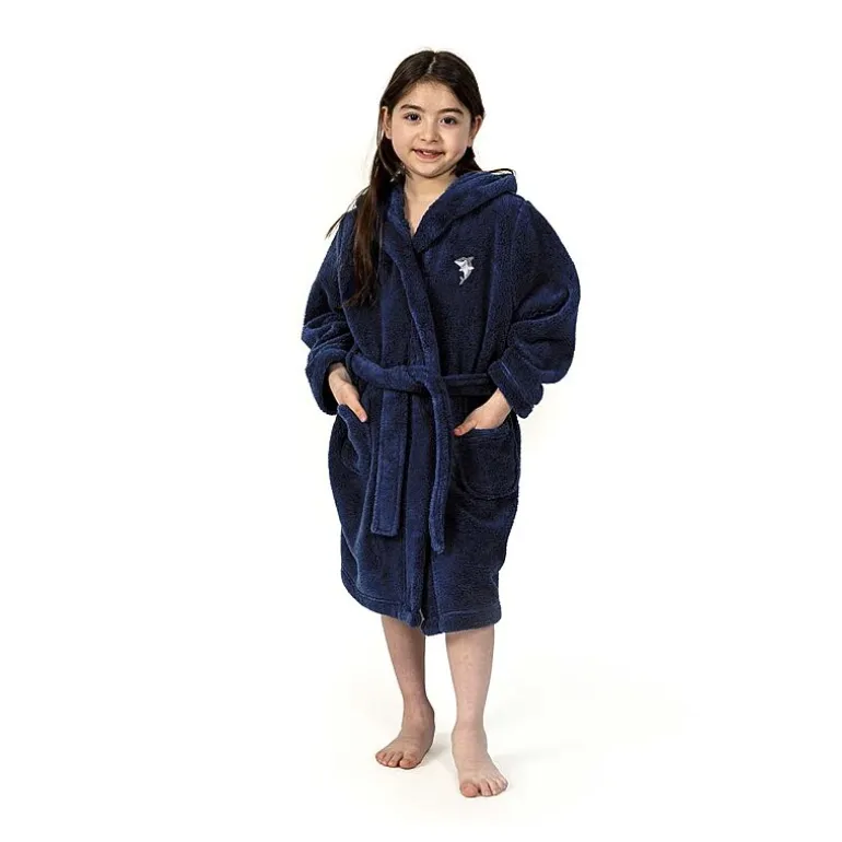 Linum Home Textiles Plush Shark Kids Bathrobe Unisex Long Sleeve Long Length Bathrobe