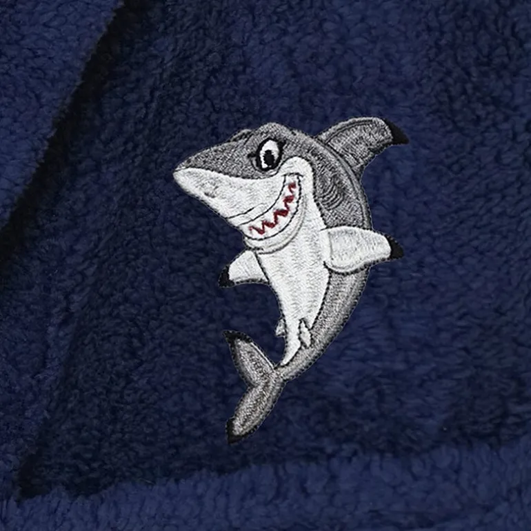 Linum Home Textiles Plush Shark Kids Bathrobe Unisex Long Sleeve Long Length Bathrobe