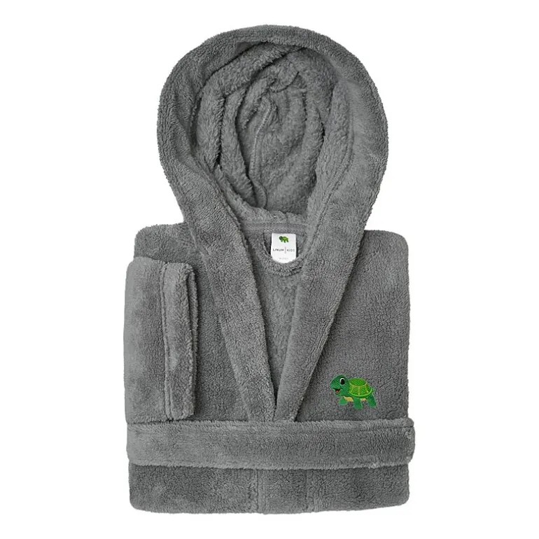 Linum Home Textiles Plush Turtle Kids Bathrobe Unisex Long Sleeve Long Length Robe