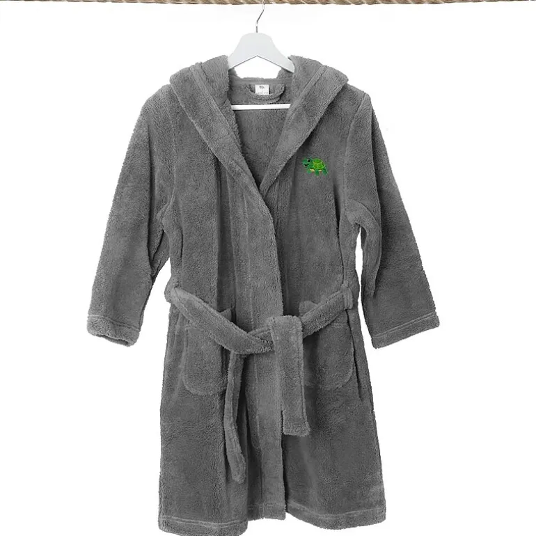 Linum Home Textiles Plush Turtle Kids Bathrobe Unisex Long Sleeve Long Length Robe