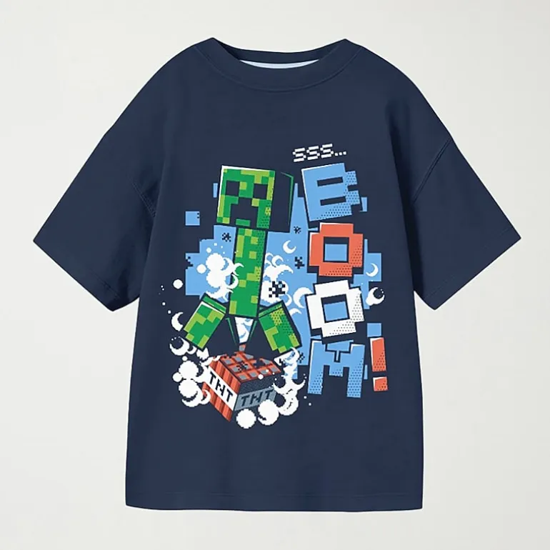 Little & Big Kid Boys Crew Neck Short Sleeve Oversized Minecraft Graphic T-Shirt