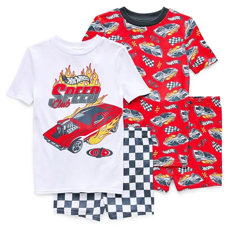 Little & Big Kid Boys Hot Wheels Crew Neck Short Sleeve 4-pc. Pajama Set