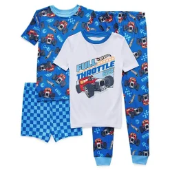Little & Big Kid Boys Hot Wheels Crew Neck Short Sleeve 4-pc. Pajama Set