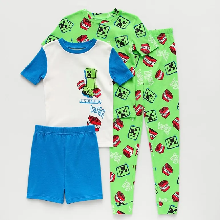 Little & Big Kid Boys Minecraft Crew Neck Short Sleeve 4-pc. Pajama Set