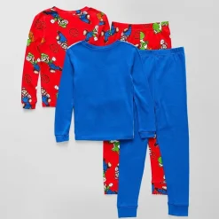 Little & Big Kid Boys Super Mario Crew Neck Long Sleeve 4-pc. Pajama Set