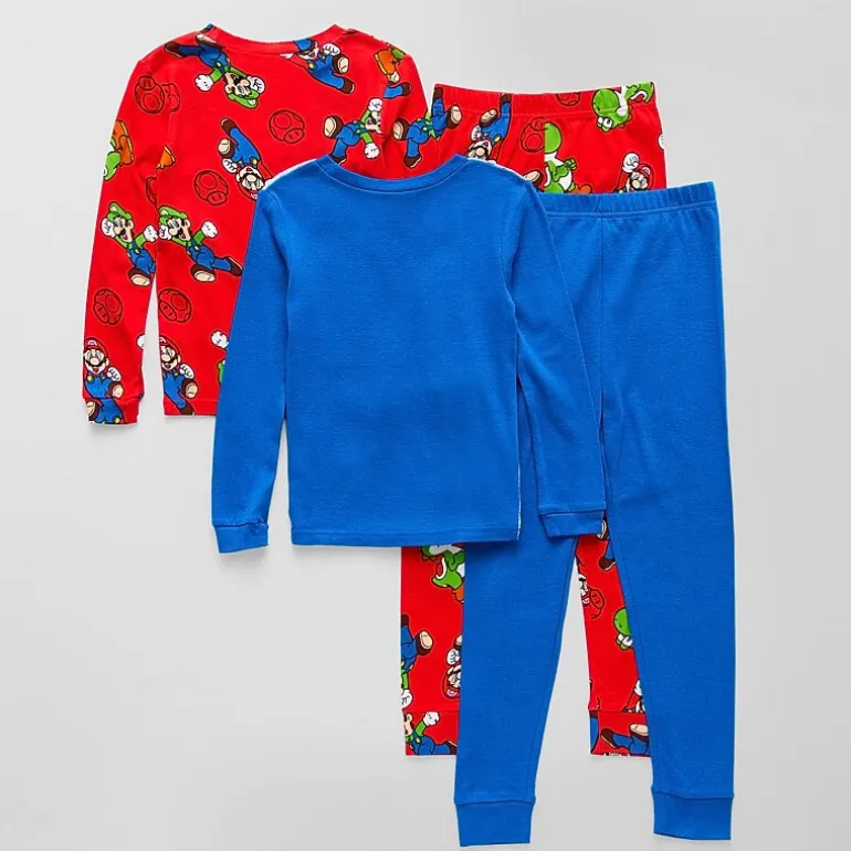 Little & Big Kid Boys Super Mario Crew Neck Long Sleeve 4-pc. Pajama Set