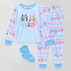 Little & Big Kid Girls Bluey Velour Crew Neck Long Sleeve 3-pc. Pajama Set