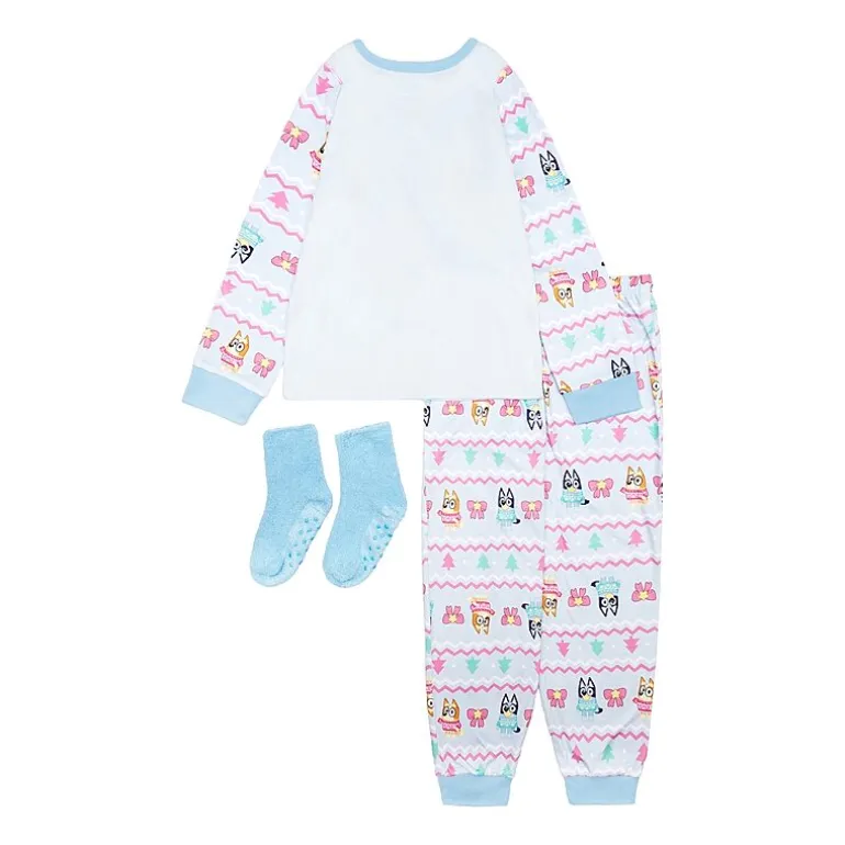 Little & Big Kid Girls Bluey Velour Crew Neck Long Sleeve 3-pc. Pajama Set