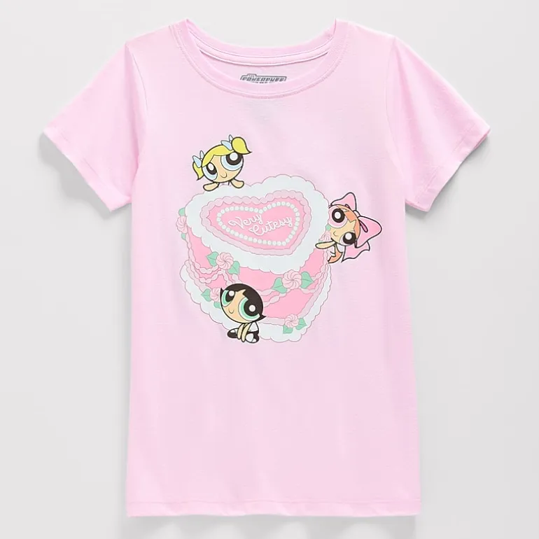 Little & Big Kid Girls Crew Neck Short Sleeve Regular Fit Powerpuff Girls Graphic T-Shirt