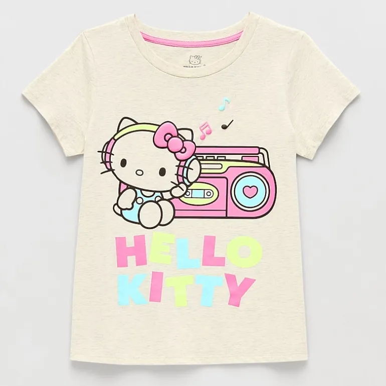 Little & Big Kid Girls Crew Neck Short Sleeve Regular Fit Hello Kitty Graphic T-Shirt