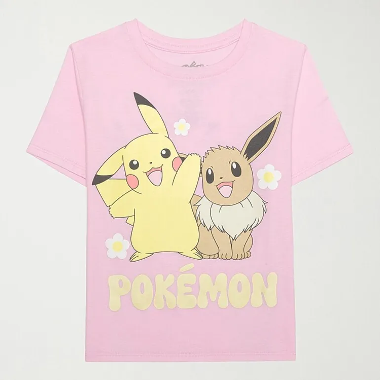 Little & Big Kid Girls Crew Neck Short Sleeve Regular Fit Pokemon Graphic T-Shirt