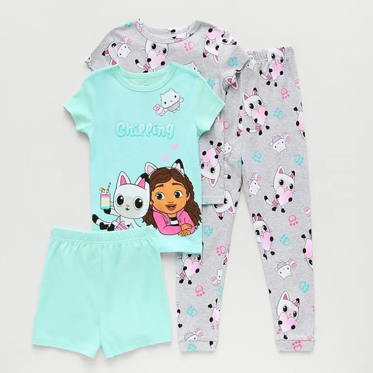 Little & Big Kid Girls Gabby's Dollhouse Crew Neck Short Sleeve 4-pc. Pajama Set
