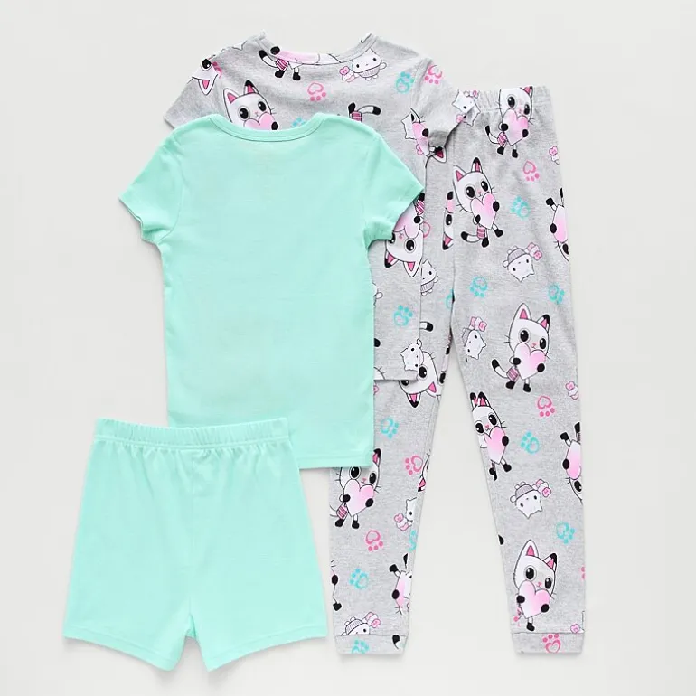 Little & Big Kid Girls Gabby's Dollhouse Crew Neck Short Sleeve 4-pc. Pajama Set