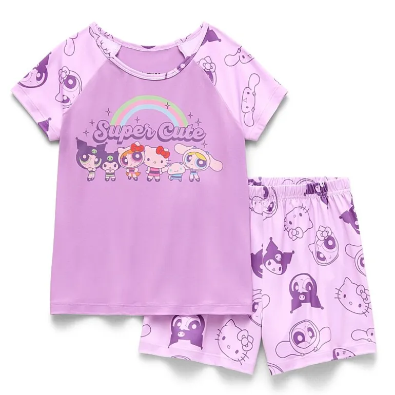 Little & Big Kid Girls Hello Kitty Powerpuff Girls Round Neck Short Sleeve 2-pc. Pajama Set