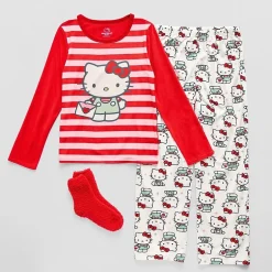 Little & Big Kid Girls Hello Kitty Fleece Crew Neck Long Sleeve 3-pc. Pajama Set