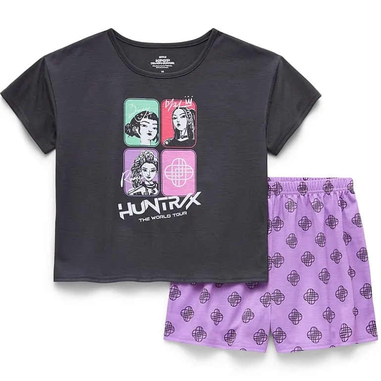 Little & Big Kid Girls KPop Demon Hunters Crew Neck Short Sleeve 2-pc. Pajama Set