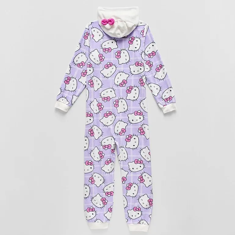 Little & Big Kid Girls Microfleece Long Sleeve Hooded Hello Kitty One Piece Pajama