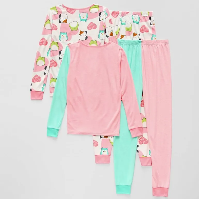 Little & Big Kid Girls Squishmallows Fleece Crew Neck Long Sleeve 4-pc. Pajama Set