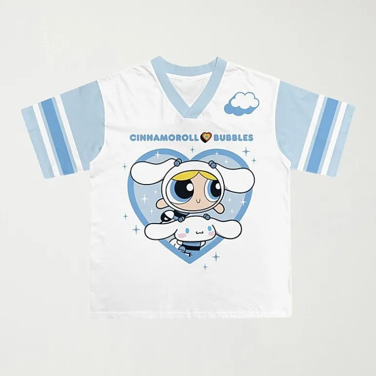 Little & Big Kid Girls V Neck Hello Kitty Powerpuff Girls Short Sleeve Jersey
