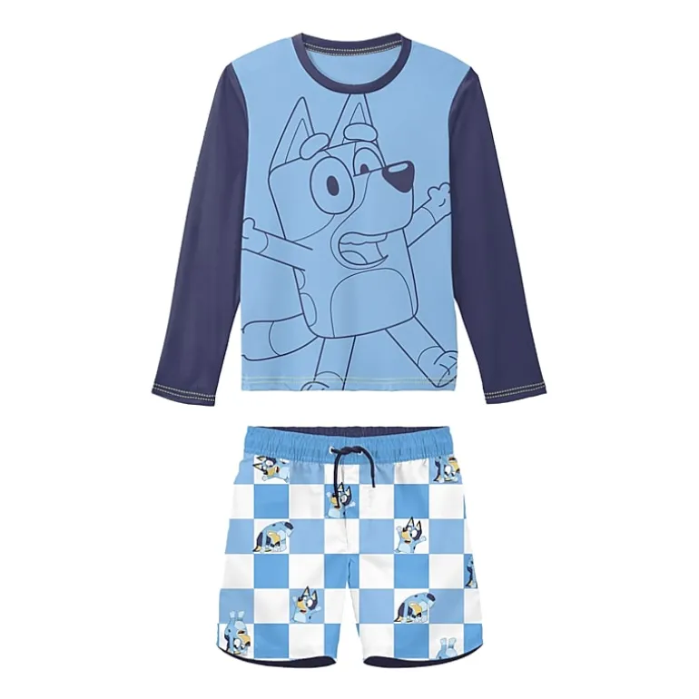 Little Boys UV Protection Bluey 2-pc. Rash Guard Set