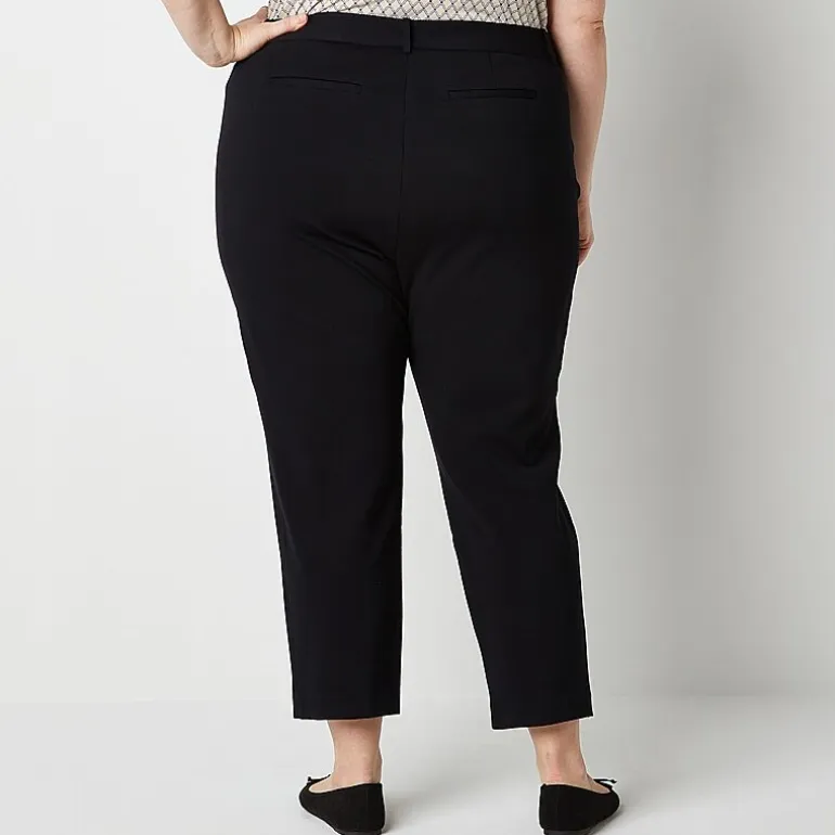 Liz Claiborne Adaptive Emma Ponte Womens Plus Easy-on + Easy-off Seated Wear Straight Mid Rise Ankle Pant