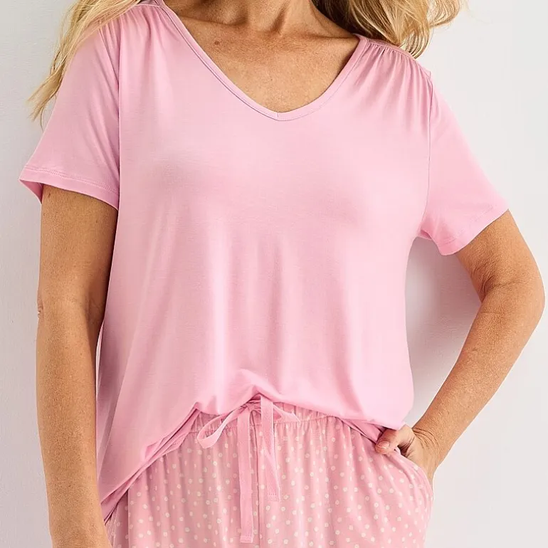 Liz Claiborne Cool and Calm Womens V-Neck Short Sleeve 2-pc. Pajama Set