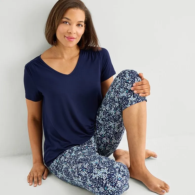 Liz Claiborne Cool and Calm Womens V-Neck Short Sleeve 2-pc. Pajama Set