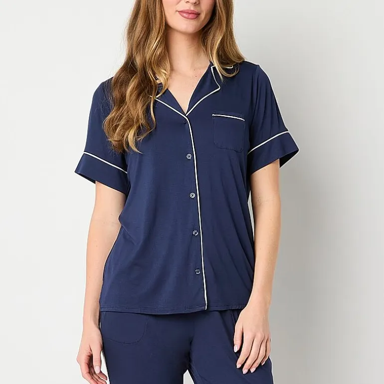 Liz Claiborne Cool and Calm Womens Short Sleeve Pajama Top