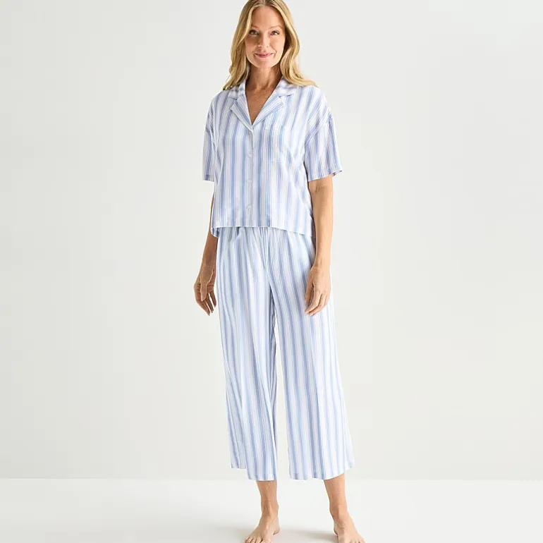 Liz Claiborne Cool and Calm Womens Short Sleeve 2-pc. Pajama Set