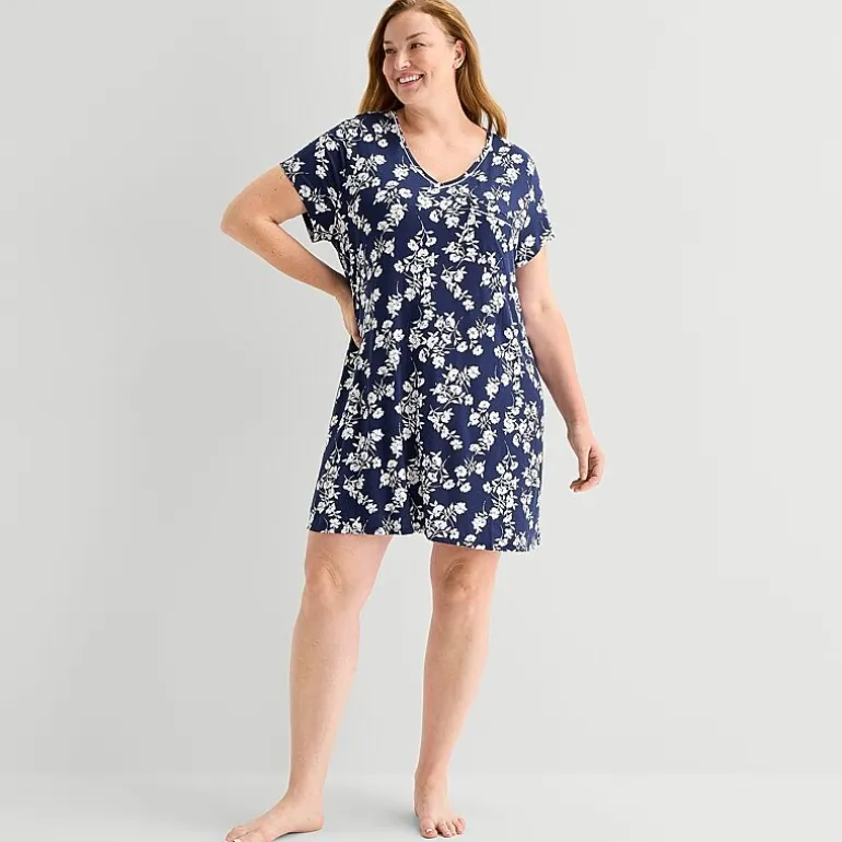 Liz Claiborne Cool and Calm Womens Plus Short Sleeve Crew Neck Nightshirt