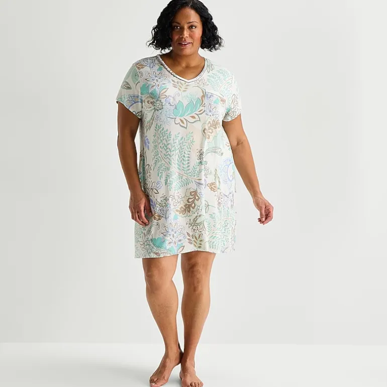 Liz Claiborne Cool and Calm Womens Plus Short Sleeve Crew Neck Nightshirt