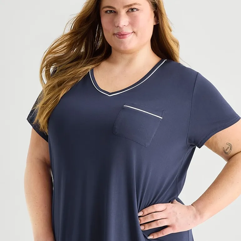 Liz Claiborne Cool and Calm Womens Plus Short Sleeve Crew Neck Nightshirt