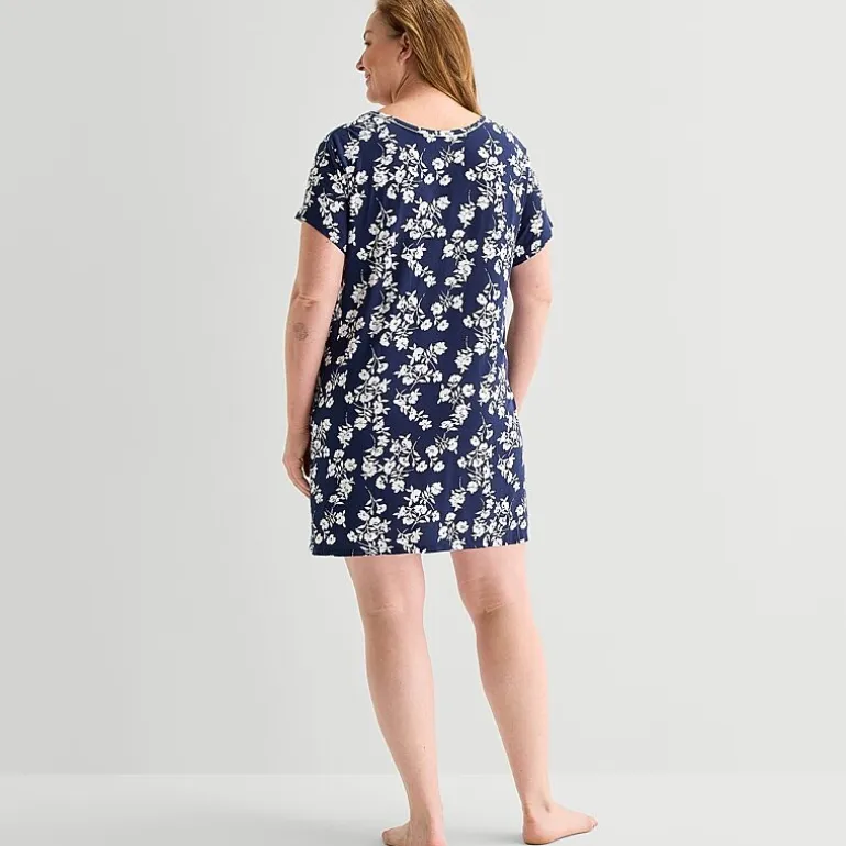 Liz Claiborne Cool and Calm Womens Plus Short Sleeve Crew Neck Nightshirt