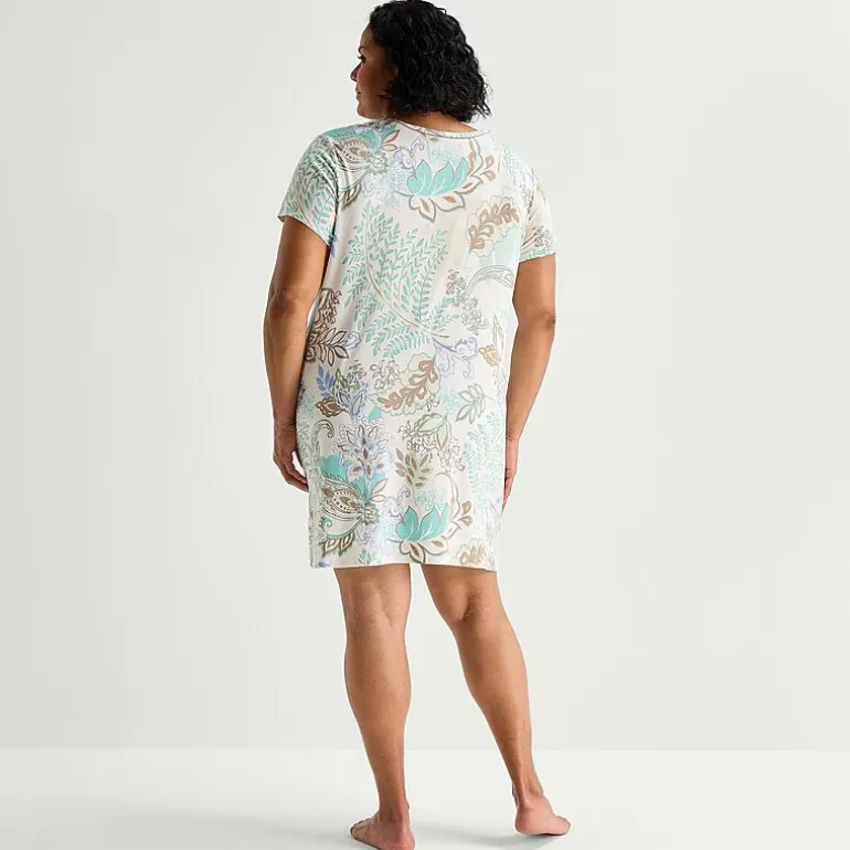 Liz Claiborne Cool and Calm Womens Plus Short Sleeve Crew Neck Nightshirt