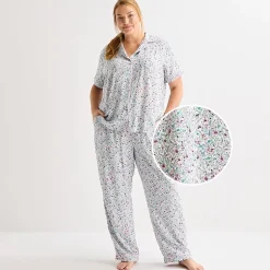 Liz Claiborne Cool and Calm Womens Short Sleeve 2-pc. Pajama Set