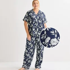 Liz Claiborne Cool and Calm Womens Short Sleeve 2-pc. Pajama Set