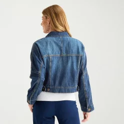 Liz Claiborne Denim Cropped Womens Denim Lightweight Cropped Jacket