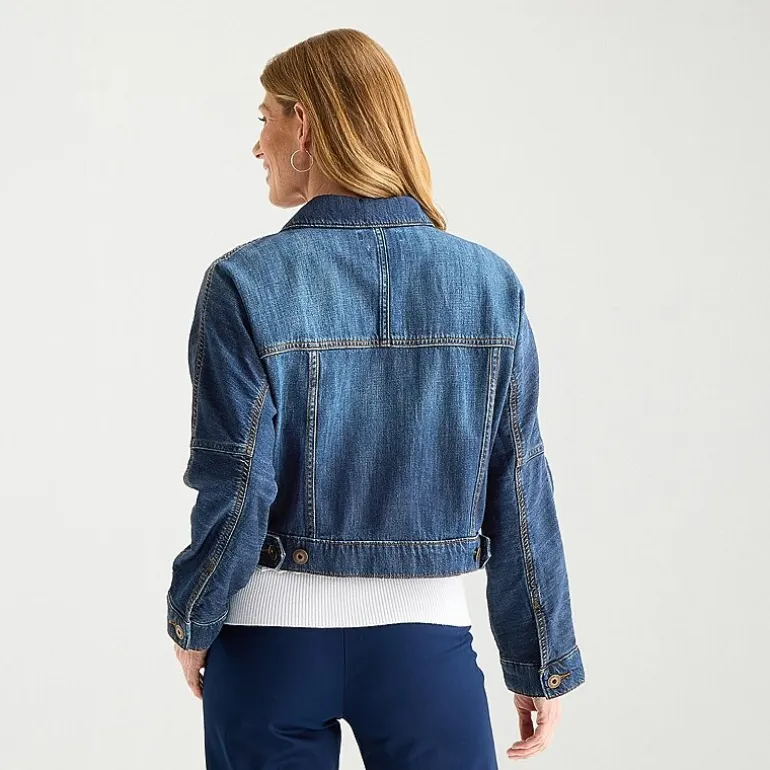 Liz Claiborne Denim Cropped Womens Denim Lightweight Cropped Jacket
