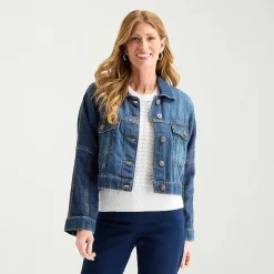Liz Claiborne Denim Cropped Womens Denim Lightweight Cropped Jacket