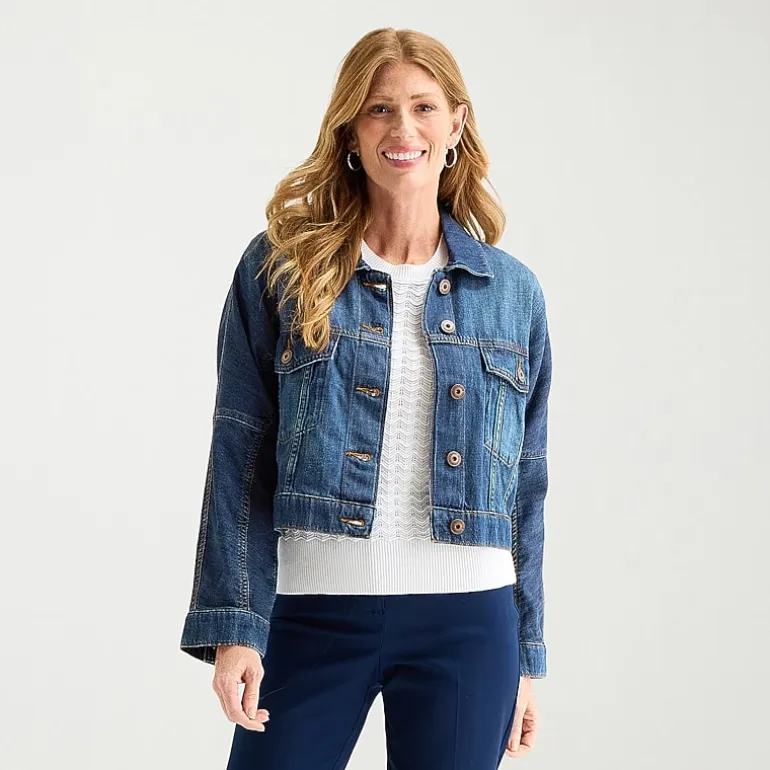 Liz Claiborne Denim Cropped Womens Denim Lightweight Cropped Jacket