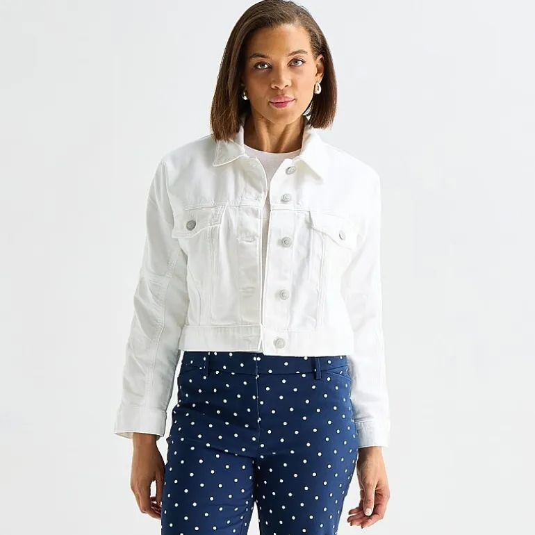 Liz Claiborne Denim Cropped Womens Denim Lightweight Cropped Jacket