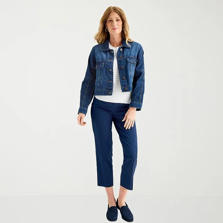 Liz Claiborne Denim Cropped Womens Denim Lightweight Cropped Jacket