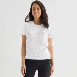 Liz Claiborne Lace Womens Crew Neck Short Sleeve Pullover Sweater