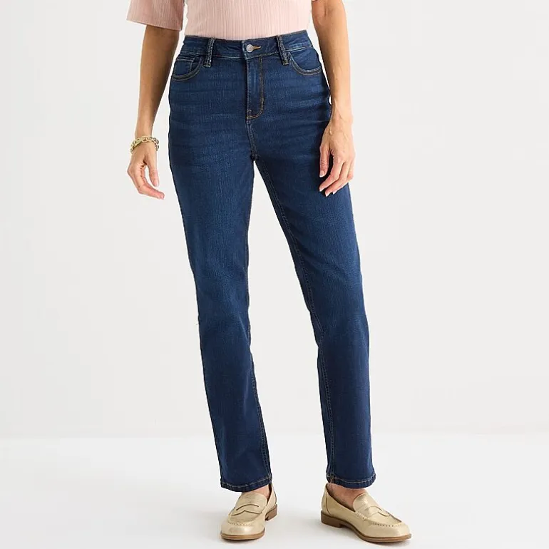 Liz Claiborne Lana Womens Petites Short High Rise Straight Leg Jean