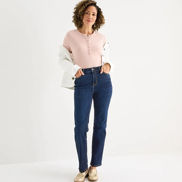 Liz Claiborne Lana Womens Petites Short High Rise Straight Leg Jean