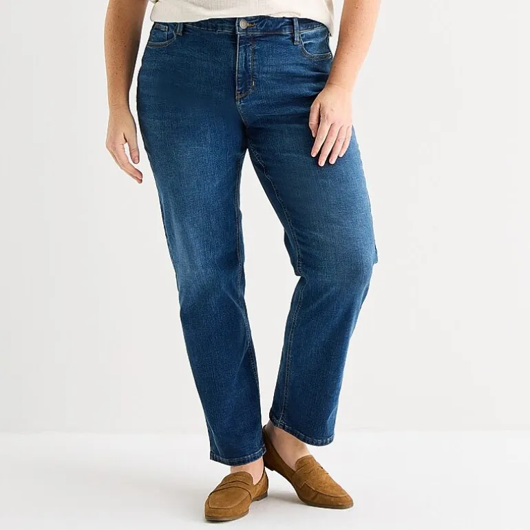 Liz Claiborne Lana Womens Plus High Rise Straight Leg Jean