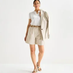 Liz Claiborne Linen Womens Mid Rise Pleated Short
