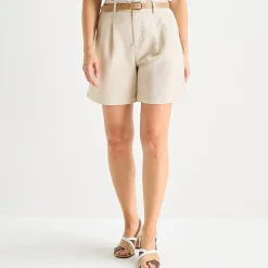 Liz Claiborne Linen Womens Mid Rise Pleated Short