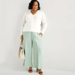 Liz Claiborne Linen Womens Plus Wide Leg Mid Rise Pull-On Pant